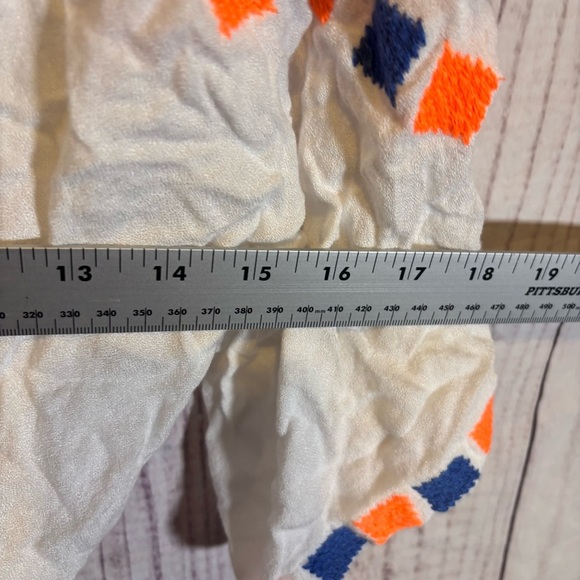 Pia Pauro White Blue and Orange Short Sleeve Romper Tassel Geometric Pattern S - Picture 5 of 8